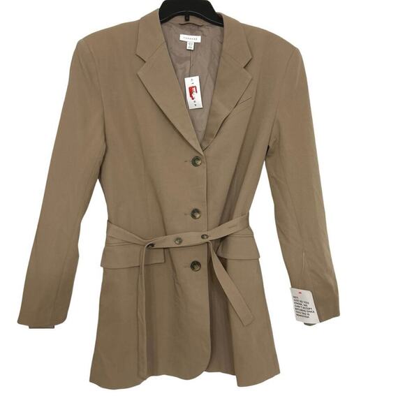 TOPSHOP NWT Tan Long Line Belted Button Down Blazer 8 - Picture 3 of 12